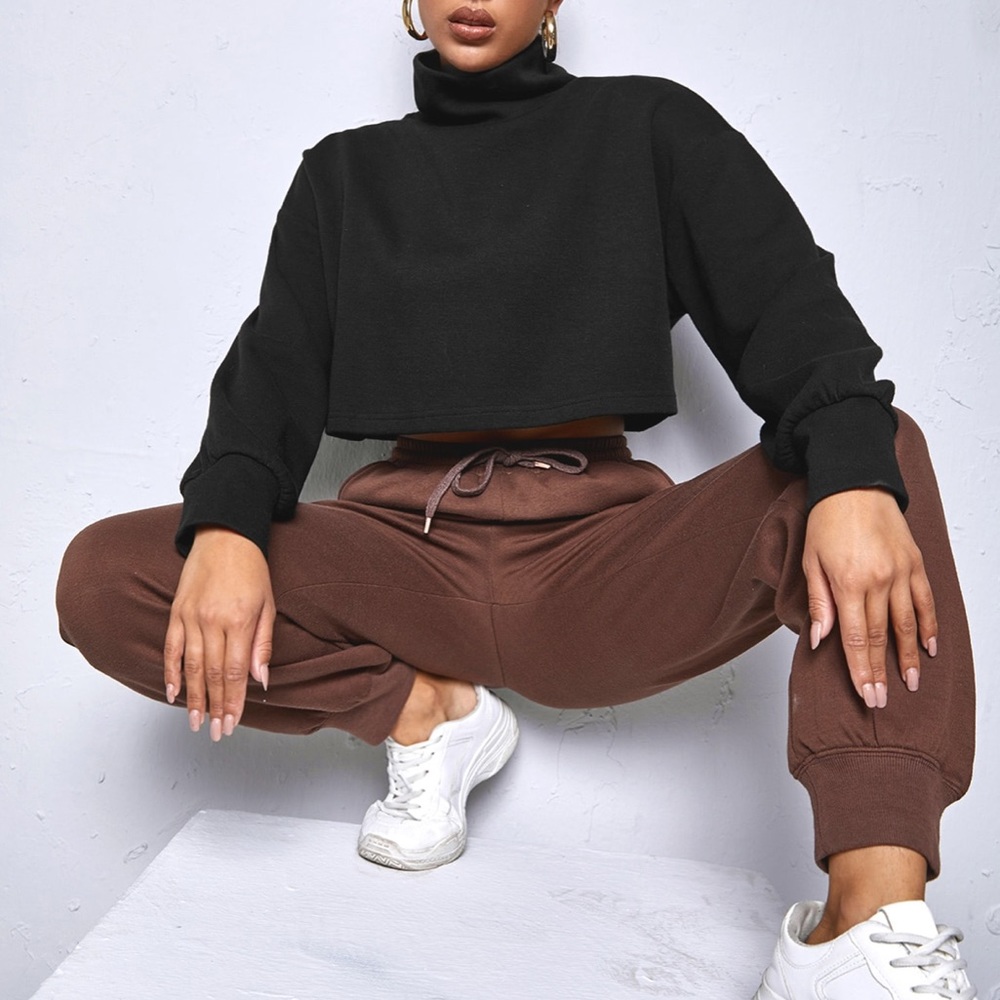 Tops High Neck Drop Shoulder Crop Tee Medium